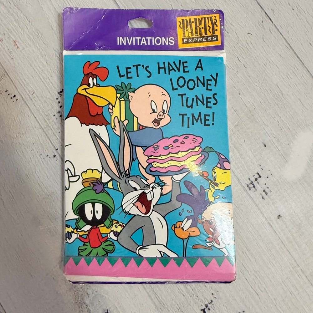 Vintage 1994 Looney Tunes Birthday Party Invitations 8 invites‎ NEW